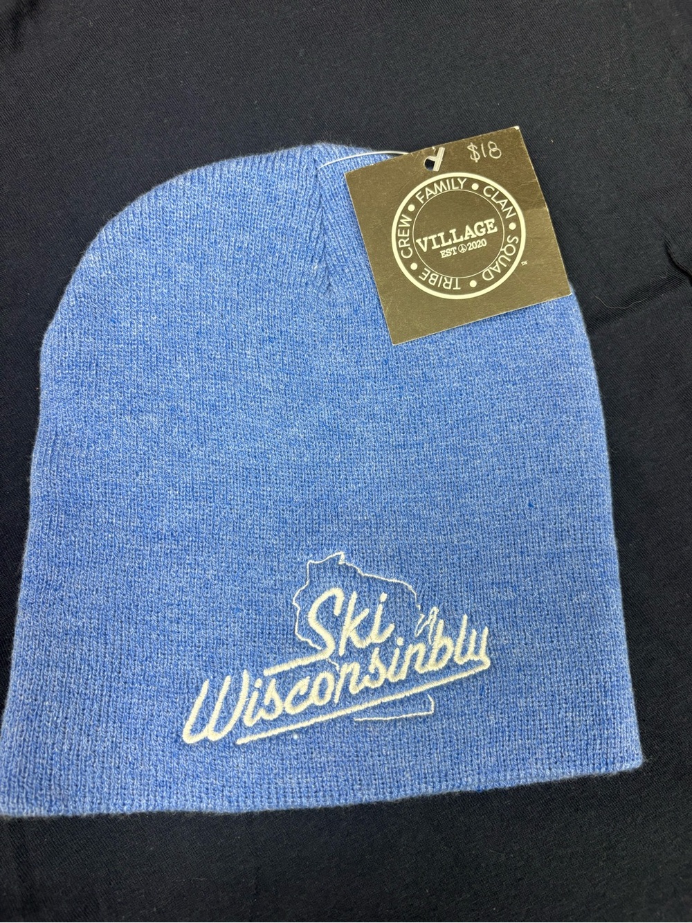 Ski Wisconsinbly Beanie Blue Knit Hat Village Tribe Crew Family Clan Squad NWT